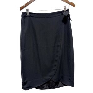 J Crew Skirt Womens 8 Black Faux Wrap Knee Length Lightweight Lined Side Tie